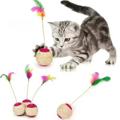 1PC Giocattolo per Gatto Domestico Palla Colorata di Piume Coperta Palla per Affilare gli Artigli Palla Interattiva per Giocare Giocattolo per Gatto Palla Volano di Sisal