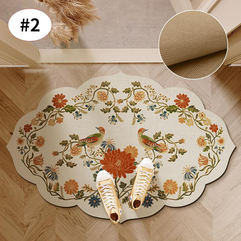 Retro Front Door Mat Irregular Bath Mat Printed Entrance Doormat Absorbent Non-Slip Rug Bedroom Carpet Toilet Bathroom Foot Pad