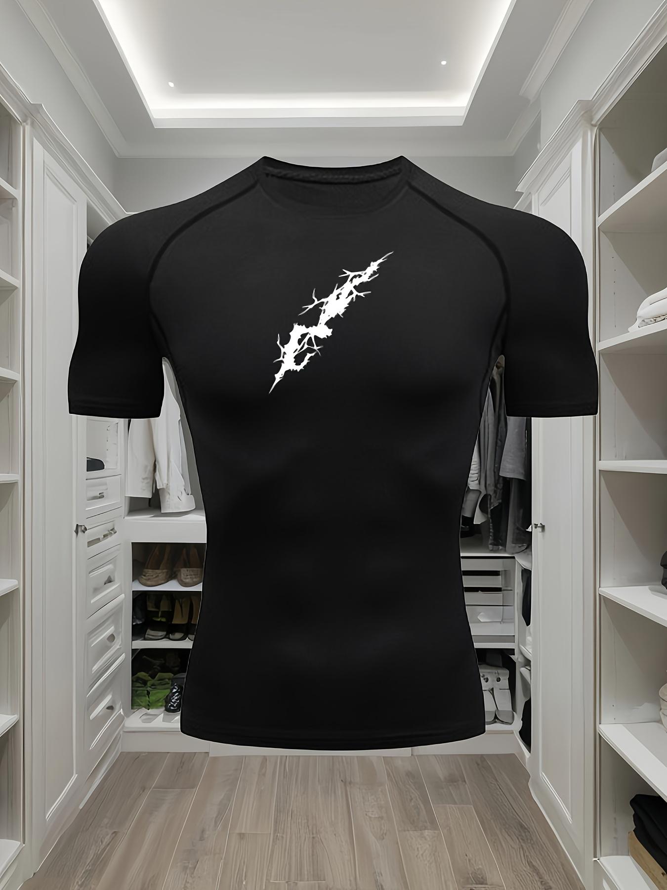 Men s White Short Sleeve Claw Print Compression T-Shirt, Quick Dry Breathable Workout Top S чёрный