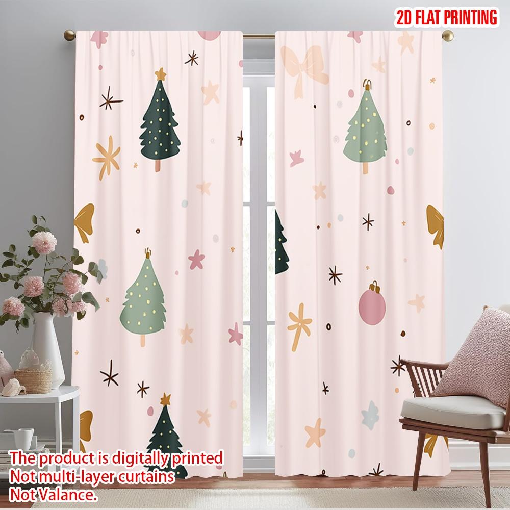 

2pcs,2D plane printing Print Curtains Christmas Tree Baubles Bows Stars Versatile Polyester (without rod) Art Deco Festive Use 52.50×116.00 CM 2pcs