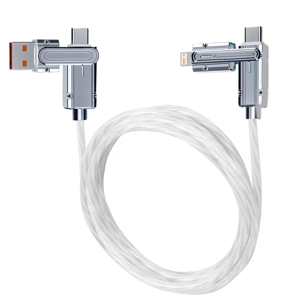 4 in 1 USB Type C Charger Cord,1M Fast Charging RGB Cable 240W Starlight Mech Data Cable,For iPhone16-8 Samsung Xiaomi Huawei