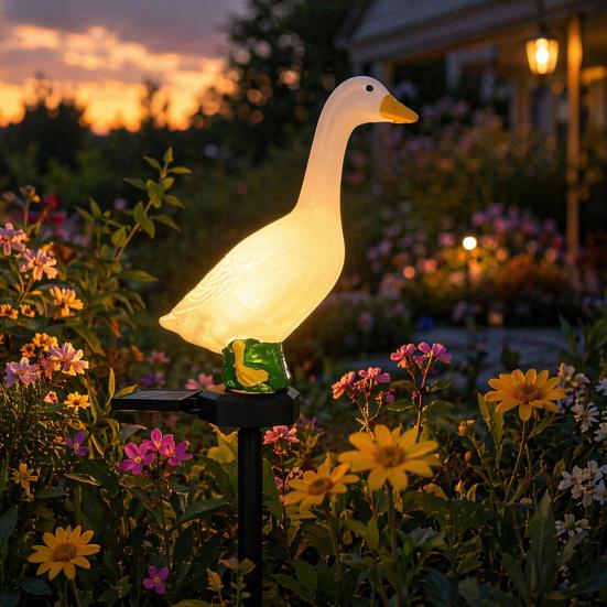 Solar-Gans-Licht, Wasserdichte LED-Gartensteckleuchte für Wege Rasen Terrassen, Dekorative Landschaftsleuchten, Harz Außen Dekoration