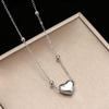 Korean Luxury Titanium Heart Pendant Necklace for Women - Stylish Round Bead Chain Clavicle Design