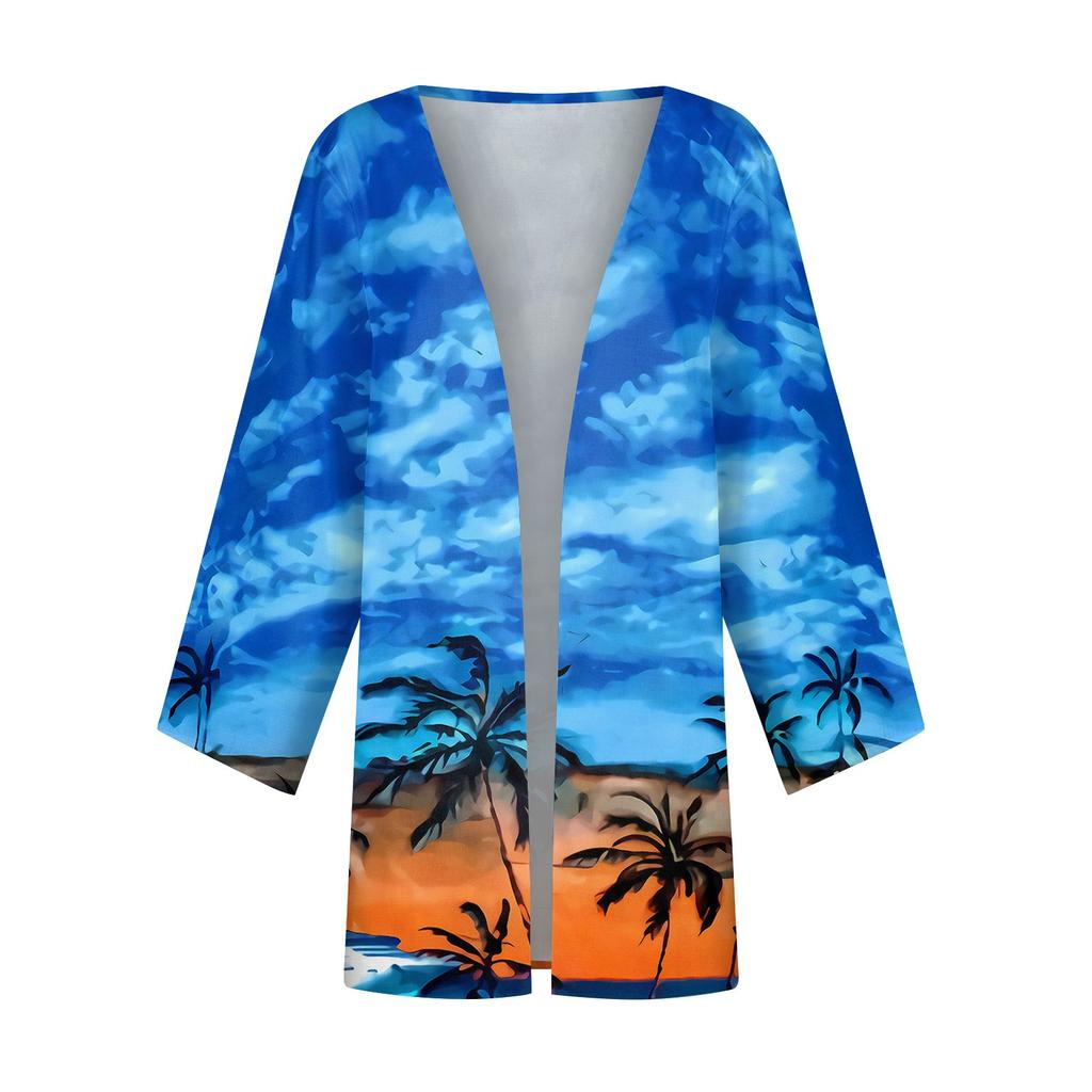 Kvinners uformelle motetrykt lett mellomlang jakkecardigan