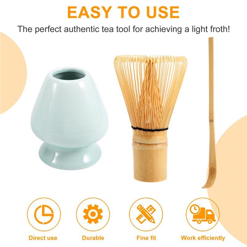 A34R Matcha Whisk Set Bamboo Matcha Tea Set 100 Prong Matcha Whisk (Chasen), Traditional Scoop, Matcha Whisk Holder