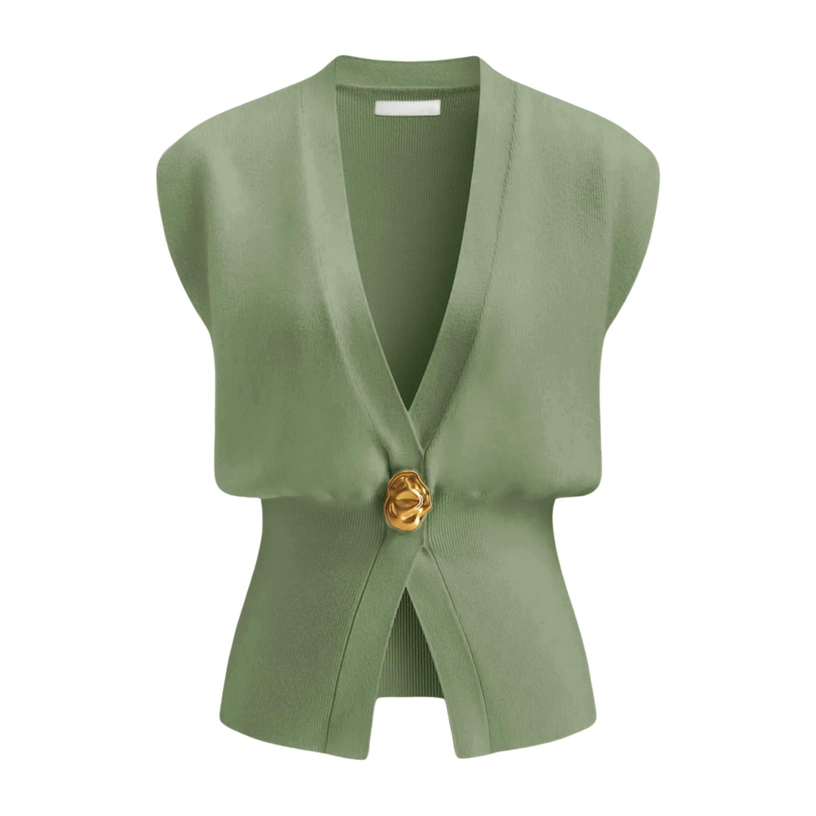 

Европейский и американский минималистичный вязаный кардиган на пуговицах с V-образным вырезом XXL зелёный