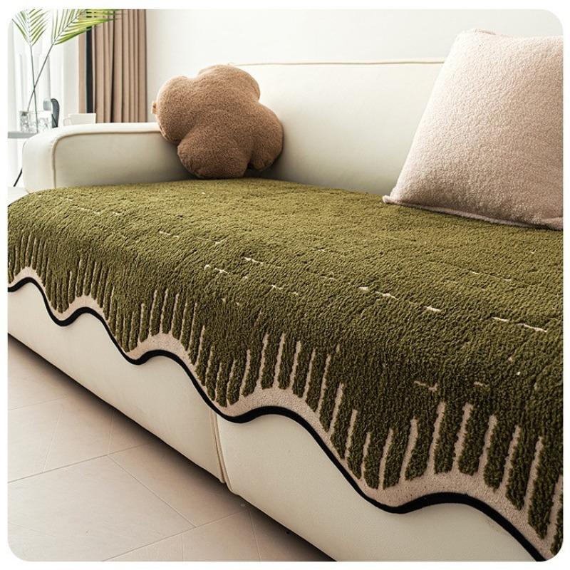 2025 New Plush Shaped Sofa Cushion Autumn And Winter New Straight Leather Sofa Cushion Thickened Non-slip Irregular Sofa Cover