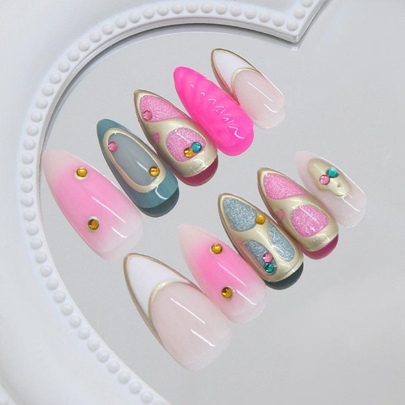 Artistic Press On Nail with Pearlescent Finish and Multiple Size for Women Girl Wedding Formal Occasion Nail Art 24PCS