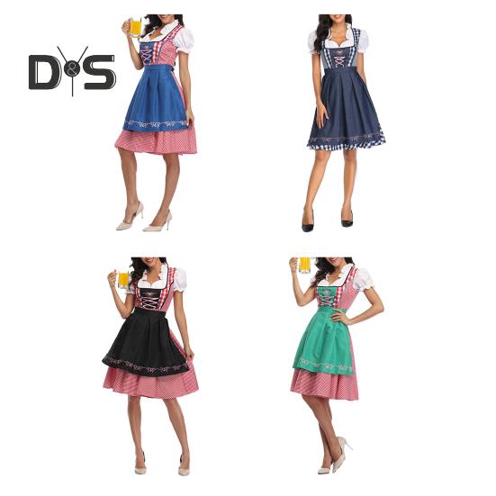 Women's Plaid Oktoberfest Costume German Dirndl Dress Traditional Bavarian Outfits for Halloween Festival Carnival Cosplay