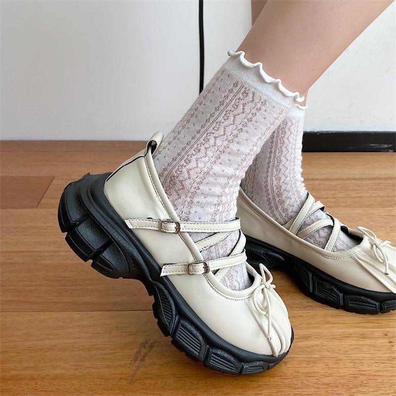 Casual round Toe Mary Jane oes Women's Thi Bot Platform Slip-On oes Cross Bule Design Faionable Flat Heel Rubber