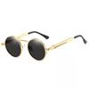 Steampunk Retro Round Sunglasses with Spring Temple for Men and Women
