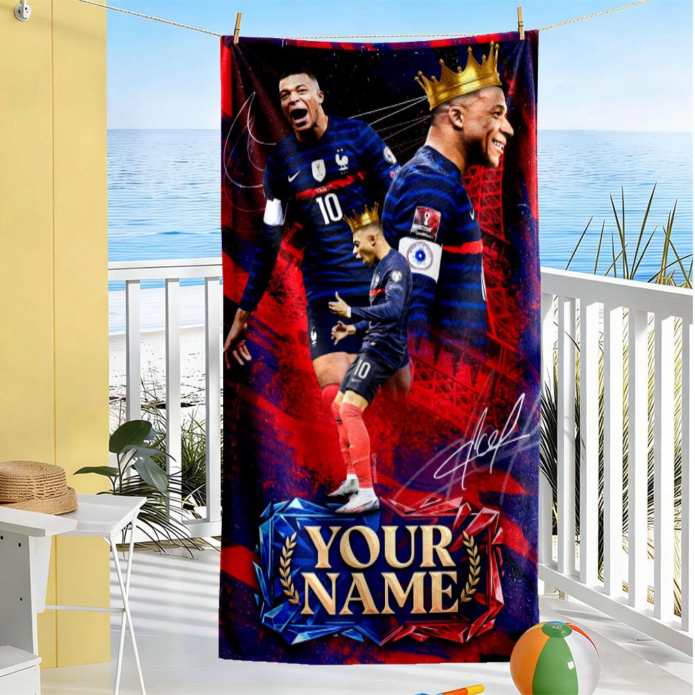 Mbappé Customized Name Beach Towel Super Soft Microfiber Quickdry Fabric Suitable for Sports Travel Swimming Yoga Bathroom Beach And Pool