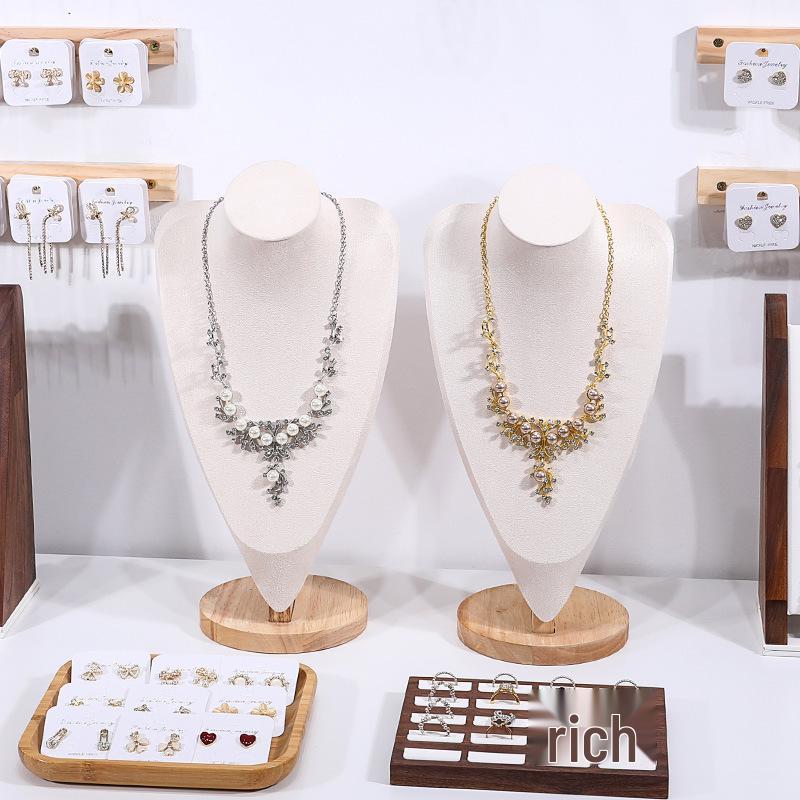 Solid Wood Velvet Mannequin Jewelry Stand for Pendant and Necklace Display