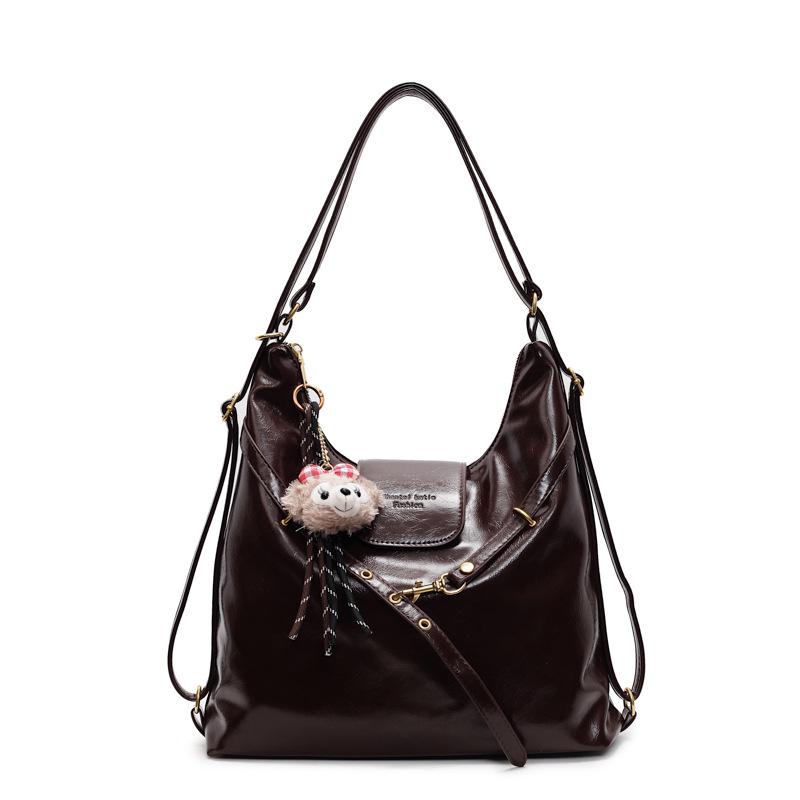 2025 Женский Ретро Вместительный Многофункциональный Осенне-Зимний Рюкзак через Плечо и Кроссбоди Single Bag кофейный