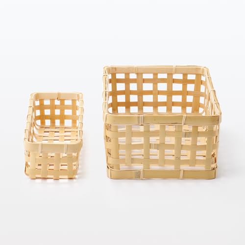 MUJI Bamboo Woven Basket, Natural, Approx. 21cm W X 30cm D X 12cm H, MDC77A2S