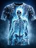 Men’s Fiery Lava Glowing Skeleton Crack Rock 3D Horror Print Crew Neck Lightweight Gothic Street Casual Short Sleeve T Shirt
