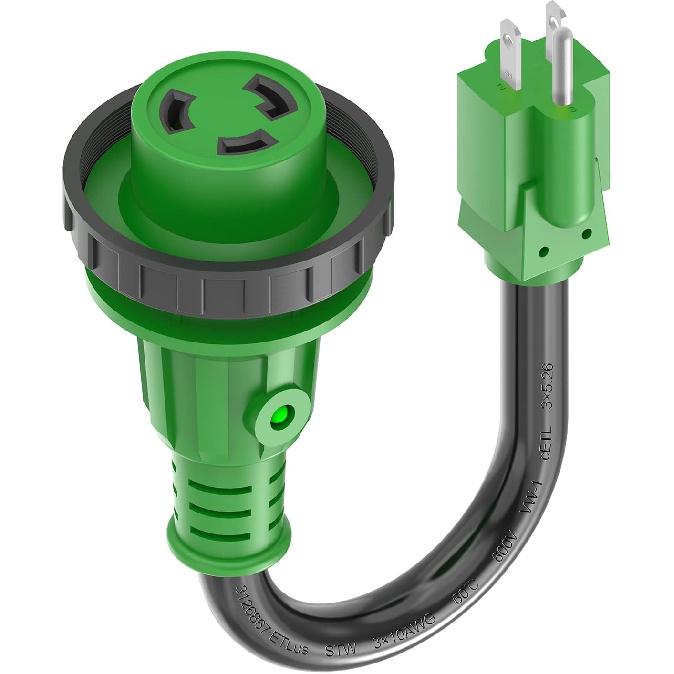 RVGUARD 30 Amp To 110 Volt RV Adapter Cord With Locking Connector 12 Inch, NEMA 5-15P To NEMA L5-30R Electrical Power Adapter With LED Power
