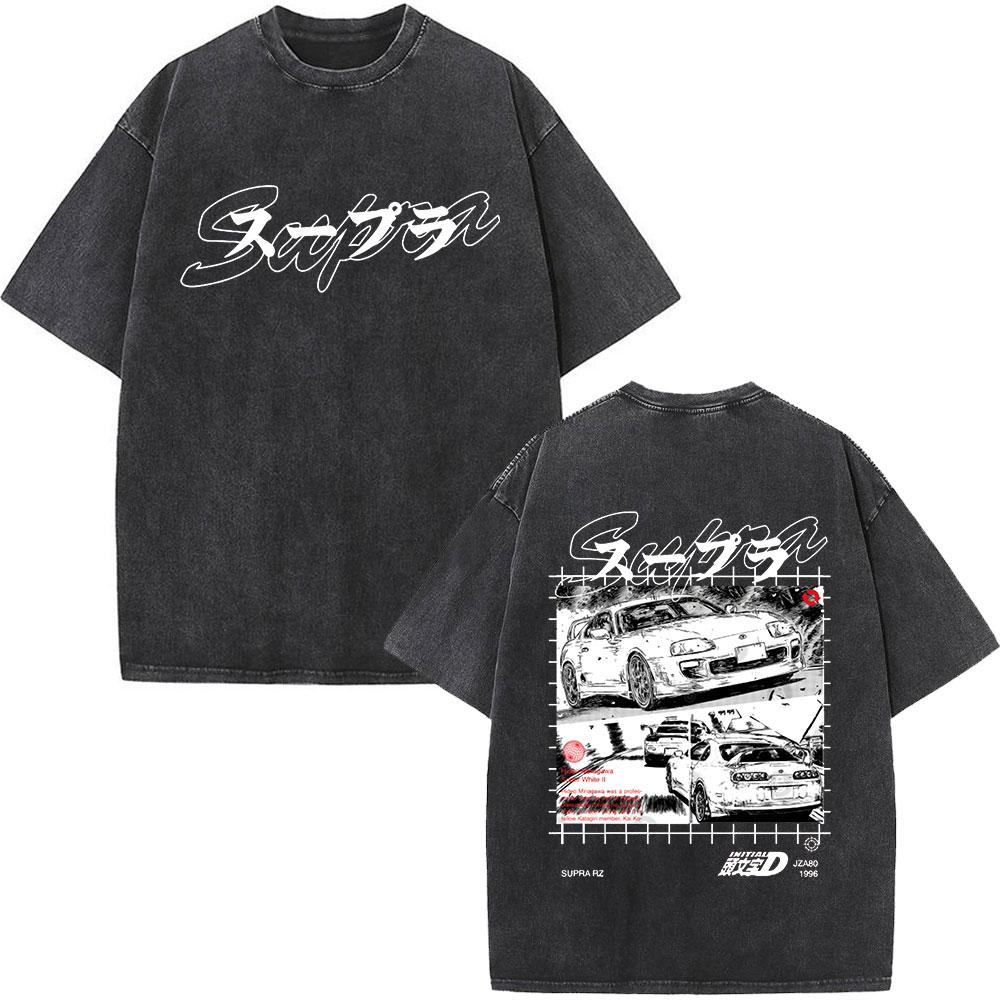 Anime Initial D Drift AE86 Washed Vintage Print T-shirt RX-7 R34 Skyline GTR JDM T-shirts Men's Harajuku Cozy Oversized T Shirts