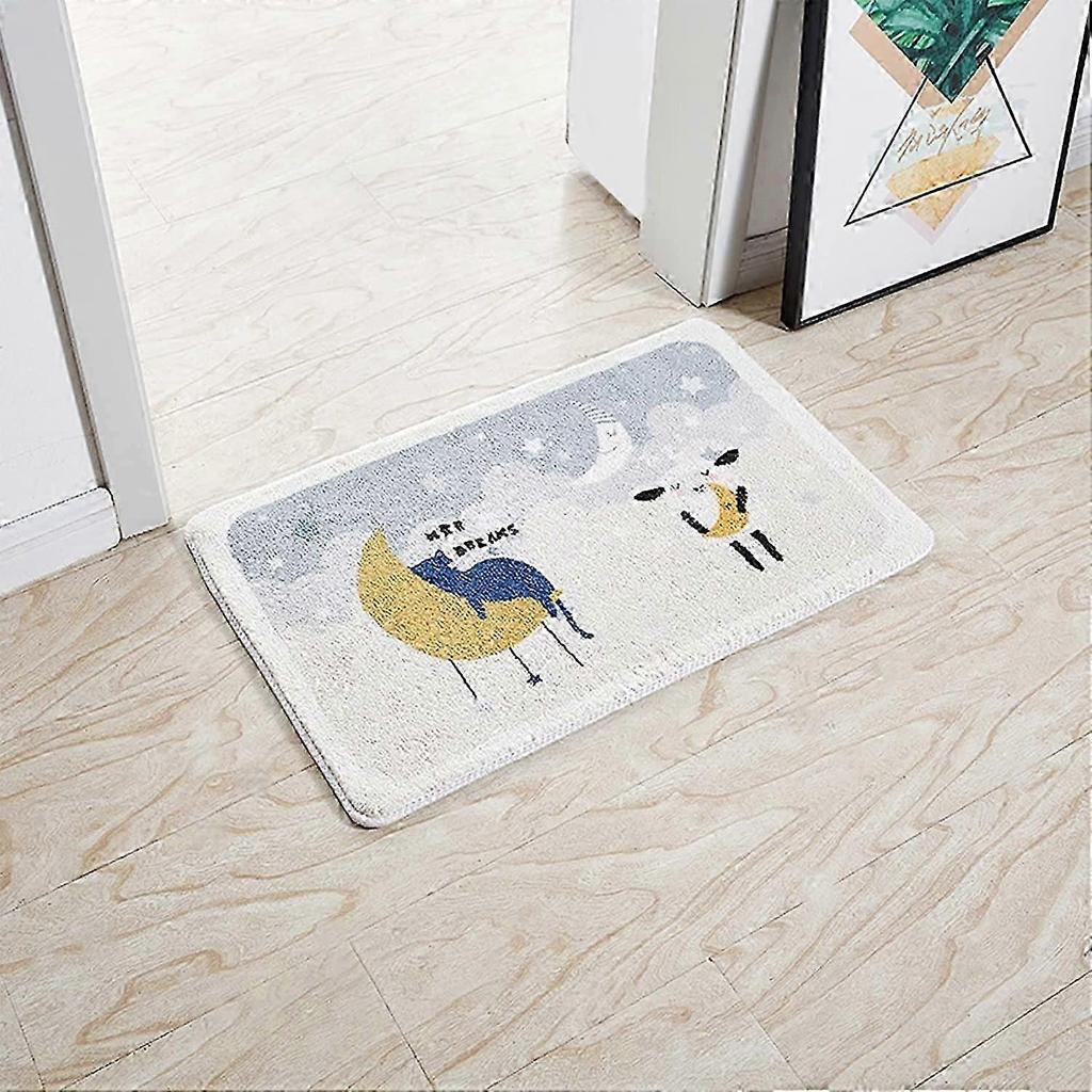 Bath Mat, Cartoon Flocking Bathroom Rugs,19.7x31.5in(Starry Cat)