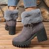 Women's Plus-Size Suede Platform Snow Boots - Short Ankle, Fleece-Lined, Winter 2025, Fashionable & Warm