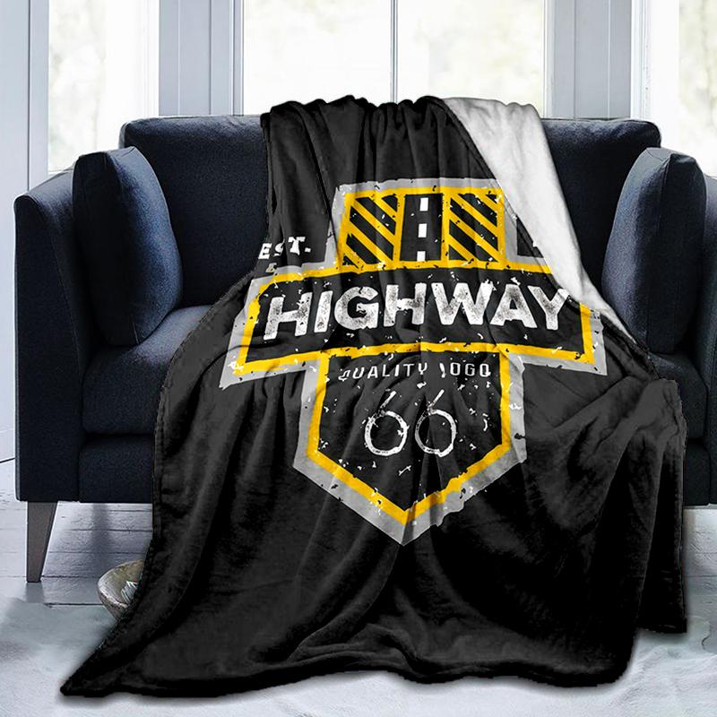 1PC Highway 66 Pattern Blanket, All Season Lightweight Home Office Outdoor Nap Multifunctional Blanket