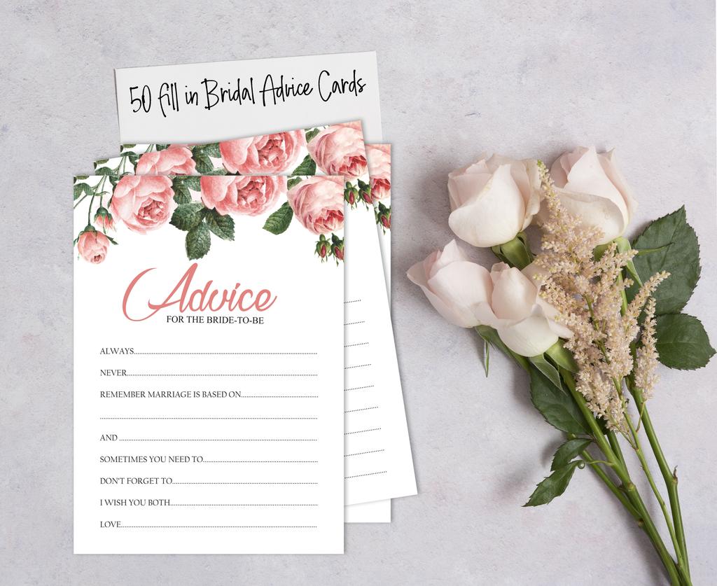 Inkdotpot FloralA Advice And Wishes Set Of 50 Bridal Shower Advice Game