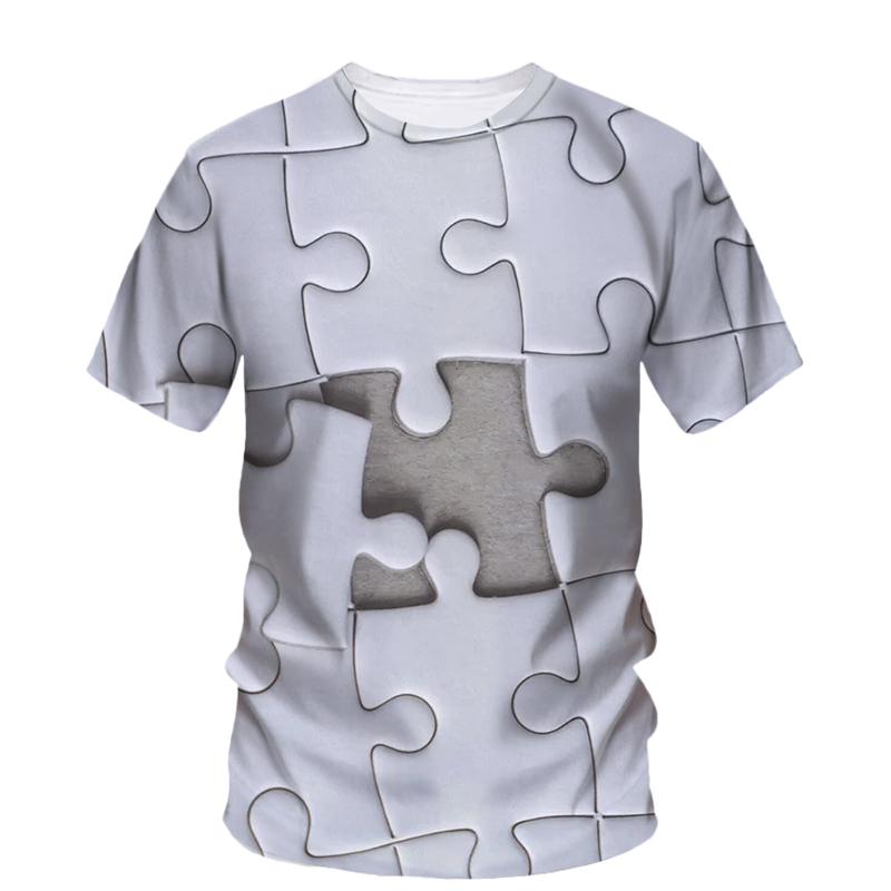 Card Puzzle T-shirt Multicolor Multishape 3D Printing T Shirts Round Neck Short Sleeves For
