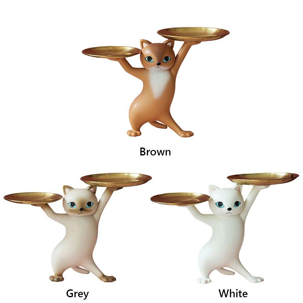 Mehrfarbiges Katzen-Stütztablett Verspieltes Design Desktop-Ornament Cartoon-Katzenfigur Harz-Zubehör Aufbewahrung Dekorationstablett