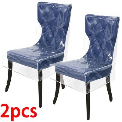 2Pcs Transparent Plastic Chair Cover Waterproof Dining Room Chair Cover Clear Thick Seat Protector for Restaurant Kitchen