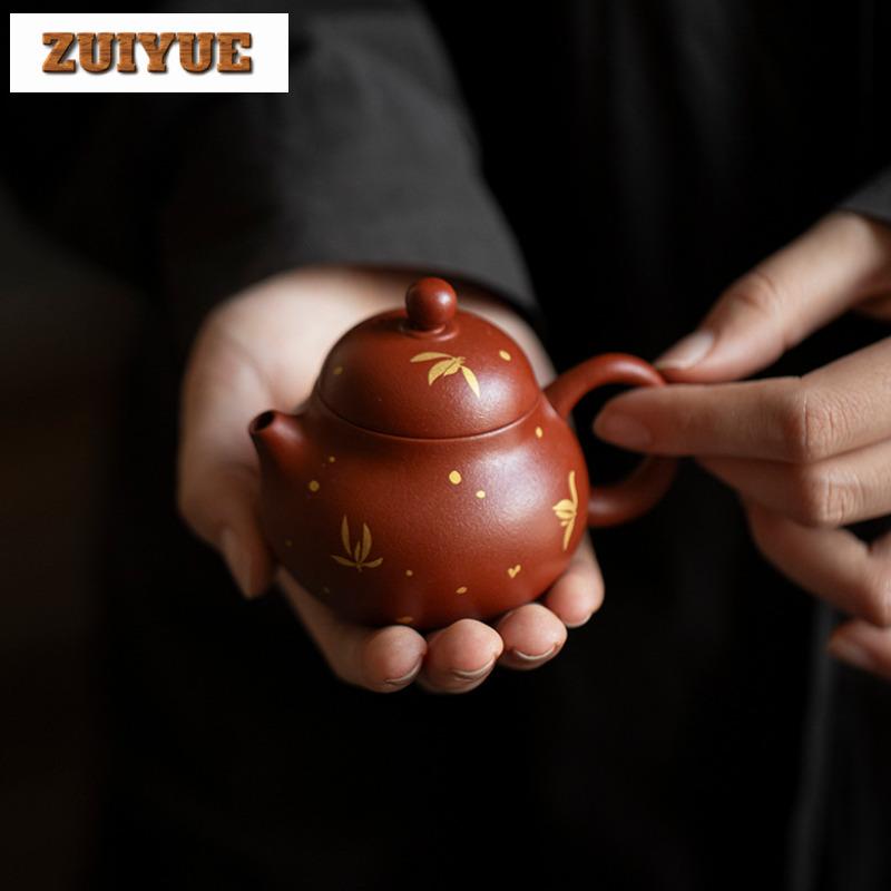 100ml Traditional Purple Clay Teapots Handmade Gold Stamp Orchid Pot Raw Ore Zhu Mud Tea Making Kettle Zisha Tea Set Tableware