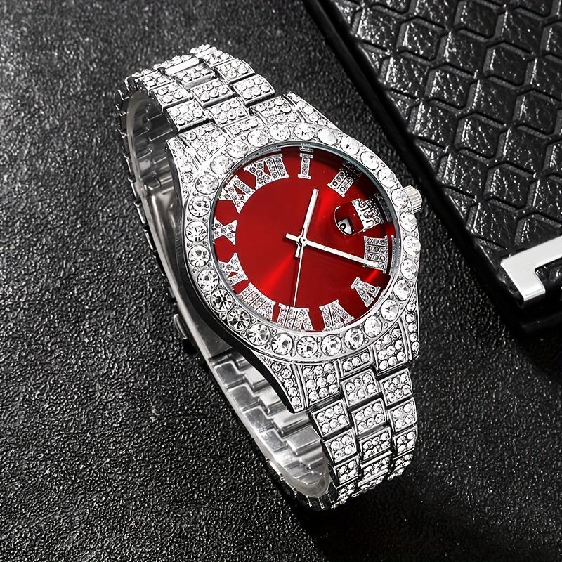 3 Pcs/set Silver Round Rhinestone Quartz Watch and Bracelet with Zinc Alloy Band Zinc Alloy Hands Zinc Alloy Case and Quartz Bracelet Necklace