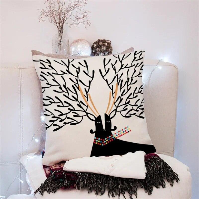 45x45cm Creative Geometric Elk Pillowcase Living Room Sofa Office Seat Car Cushion Cover  Ornament Home Decoration