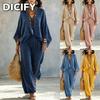 Fatos de Calça Casuais de Moda com Manga Comprida e Decote em V para Mulheres DICFY