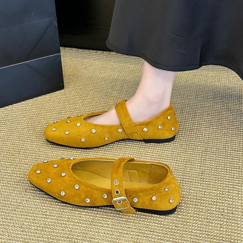 

Мода 2025 Новые Супермягкие Туфли Мэри Джейн с Ремешком из Страз Весна и Лето Новые Плоские Нежные Темпераментные Универсальные Плоские Туфли 35 жёлтый