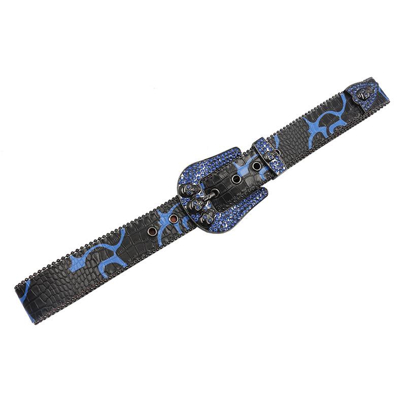European And American Printed Rhinestone Inlaid Belt High-End Pin Buckle Full Of Diamond Sequins Hip-Hop Decorative Nightclub Belt Women