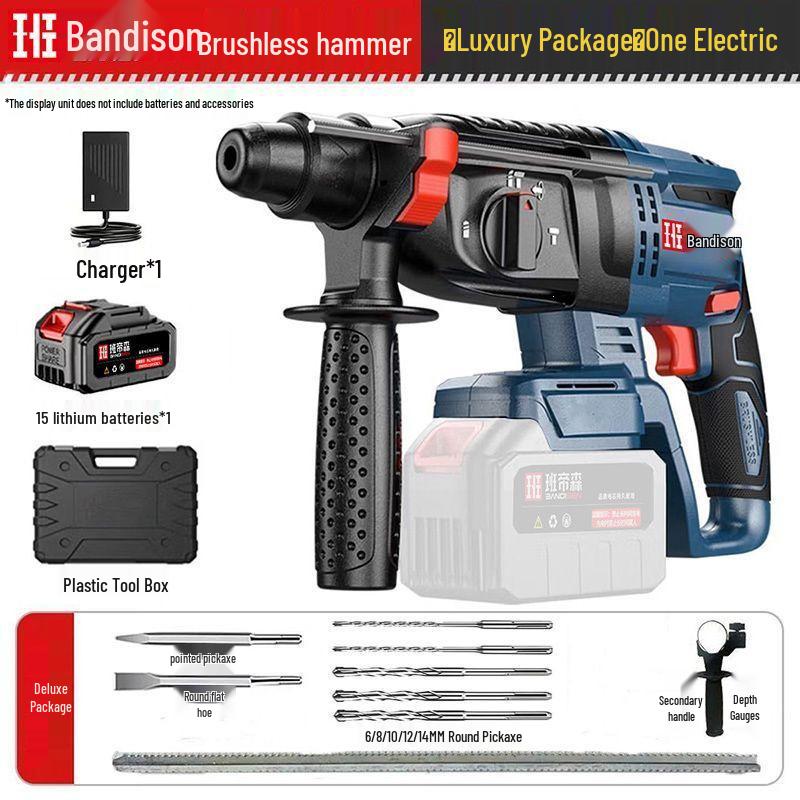 Cordless Brushless Hammer Drill with Lithium Battery, Dual-use for Impact or Mixing Concrete and Wall Drilling.