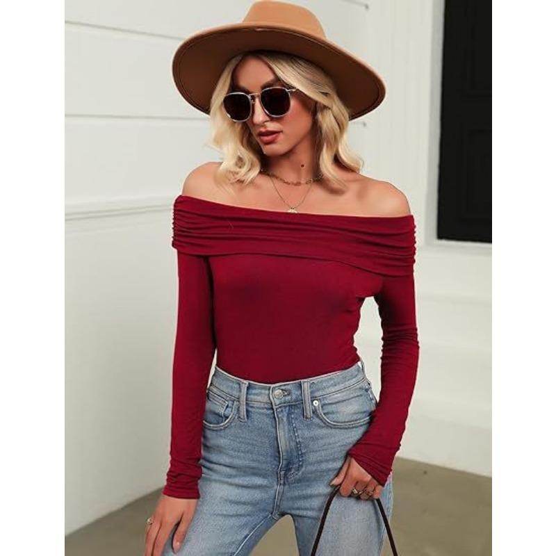 YYFS Dámská móda Ležérní jaro podzimní jednobarevné halenky a košile s dlouhým rukávem na jedno rameno