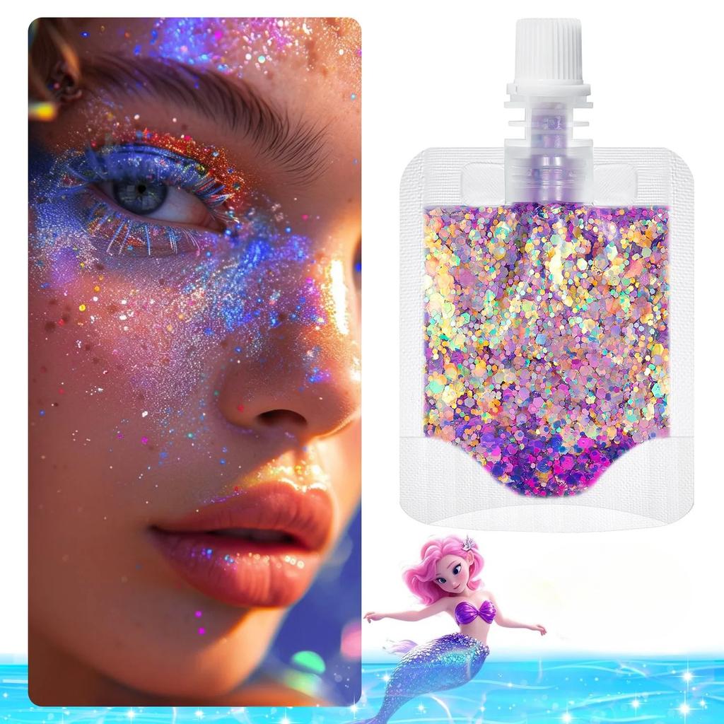 1 Bag Mermaid Gel Body Glitters Set Vibrant Sequin Mermaid Makeup Eye Shadow Ideal for Beach Party Looks Beach Make Up Wholesale