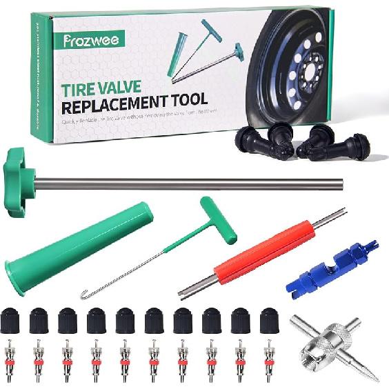 Tire Valve Stem Core Quickly Replacement Tool Kit,Perfect Tool For Replacing Leaky Valves In Cars,Trucks,Motorcycles, Etc.With 4PCS TR413 Valve Stems