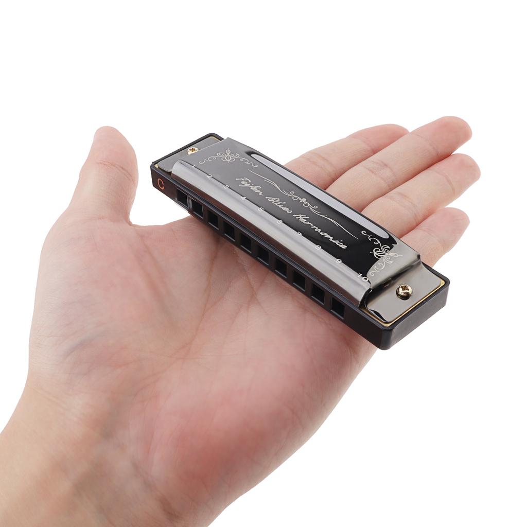 10 Holes KeyC Blues Harmonica Beginner Gifts Brass Reed Plate Black Mouth Organ 20 Tunes