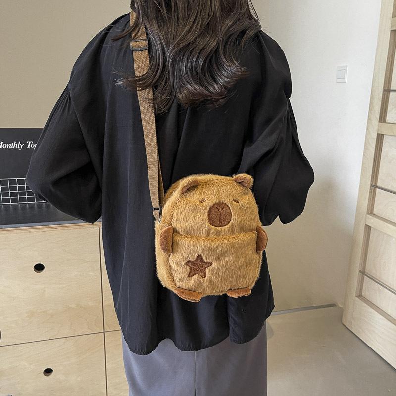 Cute Plush Capybara Crossbody Bag Large Capacity Cartoon Shoulder Purse For Girls With Phone And Coin Pocket