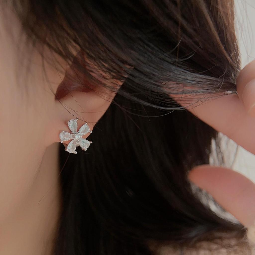 Cherry Blossom Stud Earrings - Simple Silver Fashion Jewelry