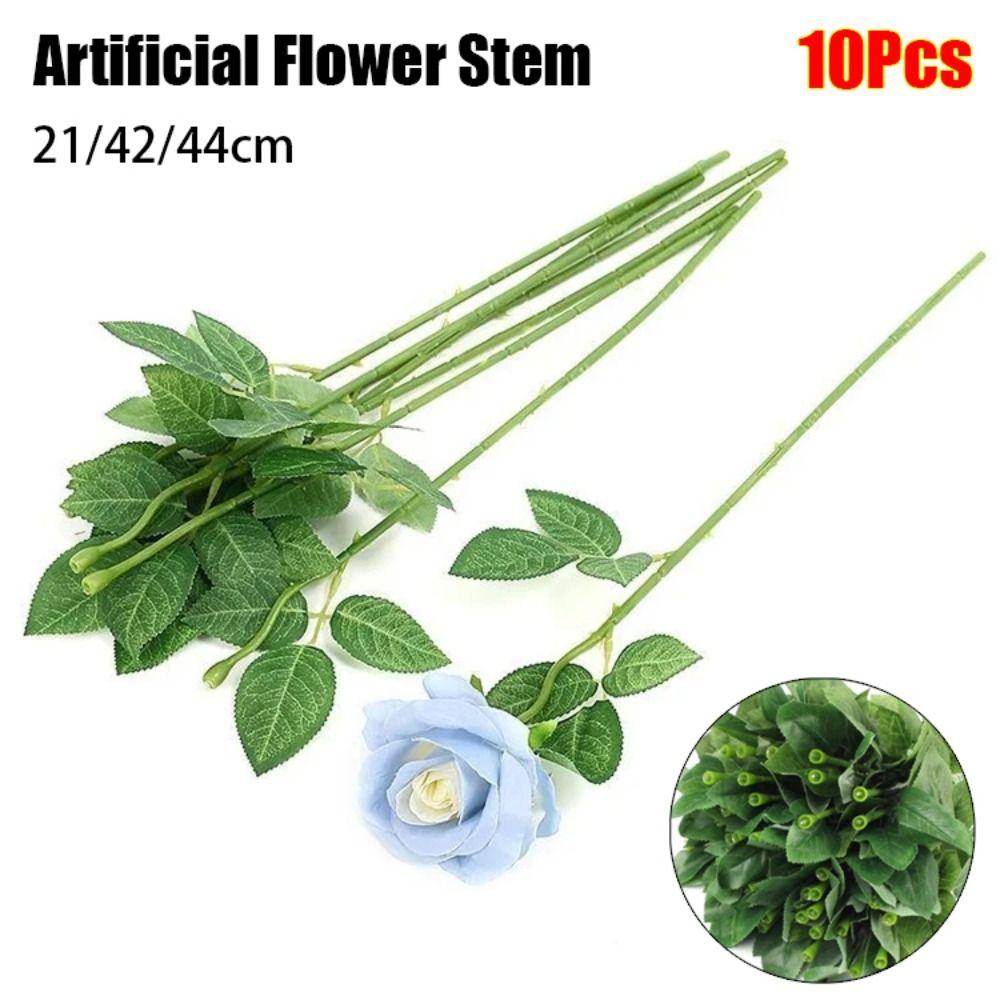 10Pcs Home Decor Flowers Stick Rod with Artificial Leaves Rose Flowers Head Decoration