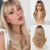 High-Temperature Resistant Gold Wig for Women - Long Curly Hair with Natural Bangs