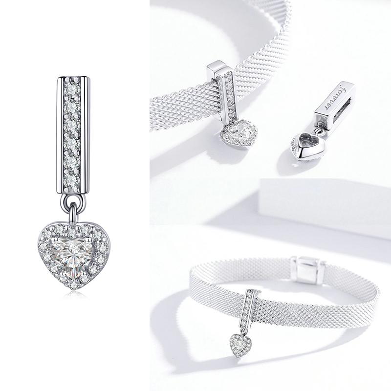 WOSTU 925 Silver Circle Charm Round CZ Bead Bead Clip Fit Reflection Charm Bracelet Jewelry Accessories CQX101