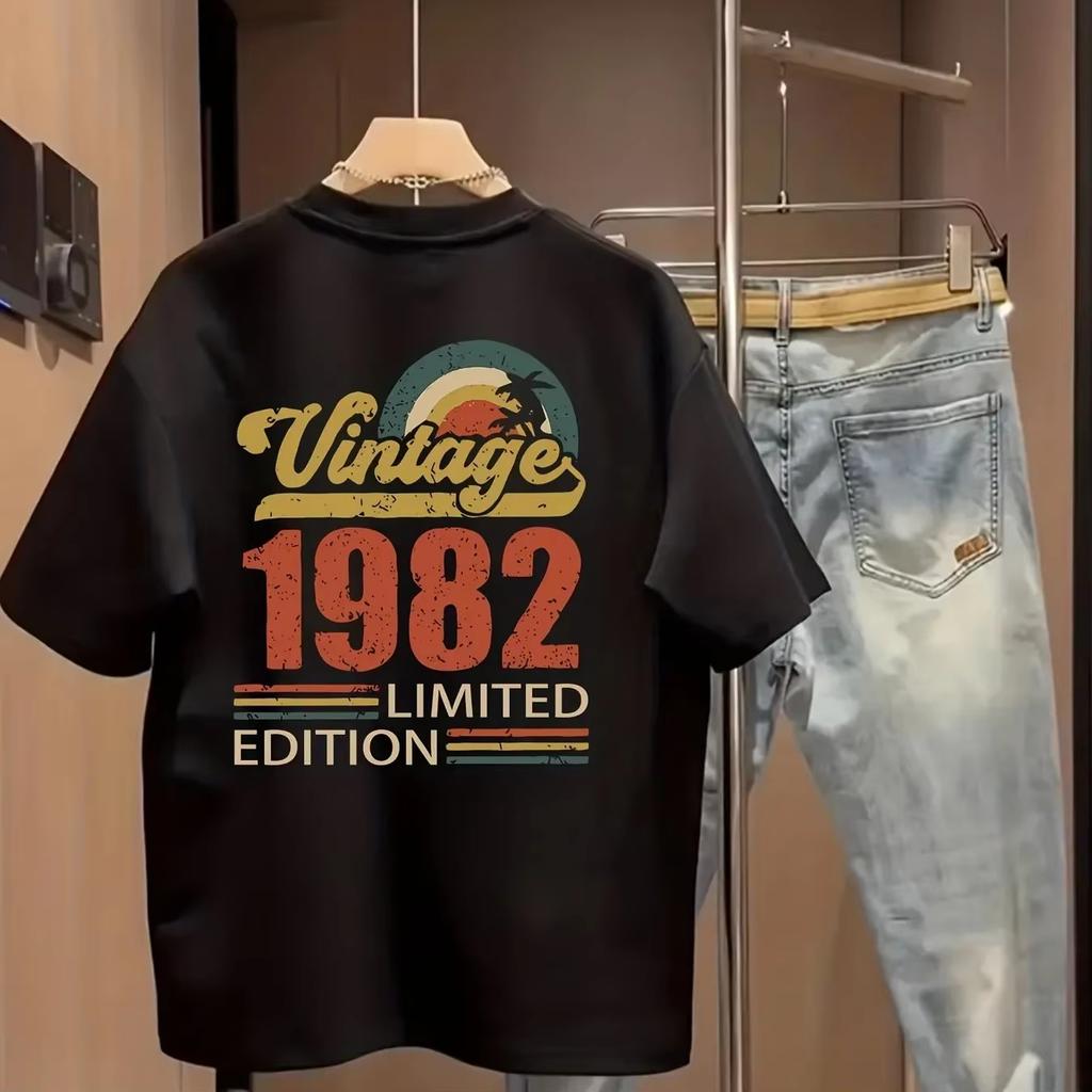 2026 Unisexs Summer Vintage Tshirt Vintage 1982 Limited Edition Retro Sunset Print Top For Casual Streetwear