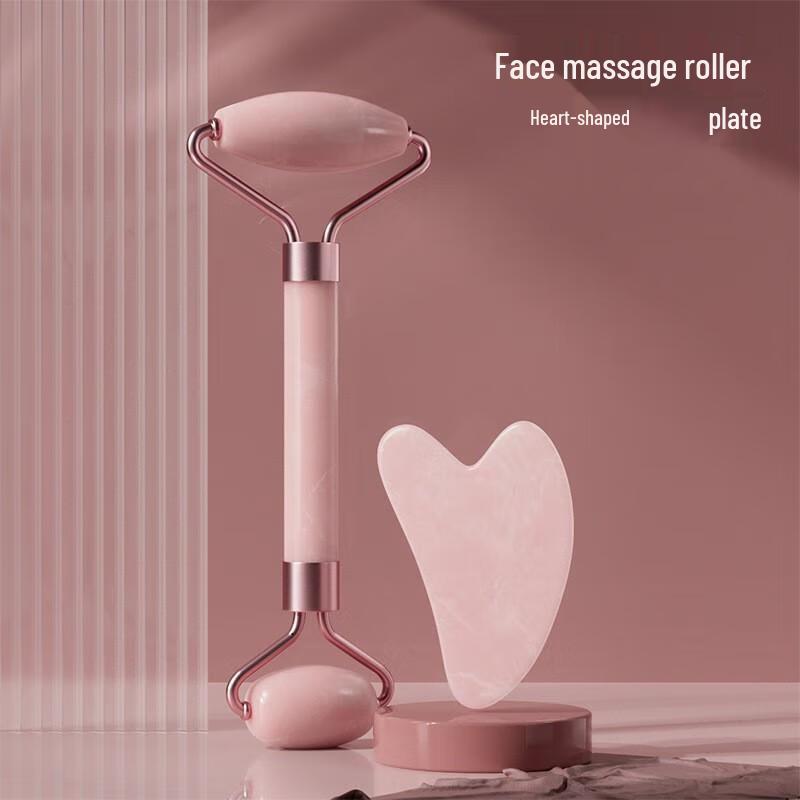 Yiming Rose Quartz Facial Roller & Gua Sha Set