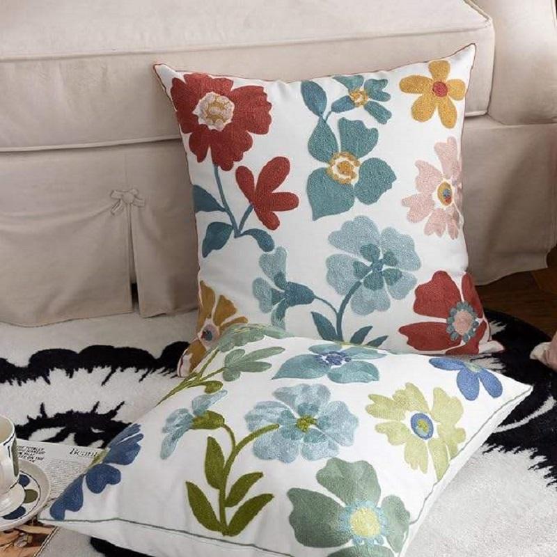 Flower Towel Embroidered Pillowcases Square Mesh Popular Nordic Style Pure Cotton Cushion Living Room Sofa Pillow Cushion Cover
