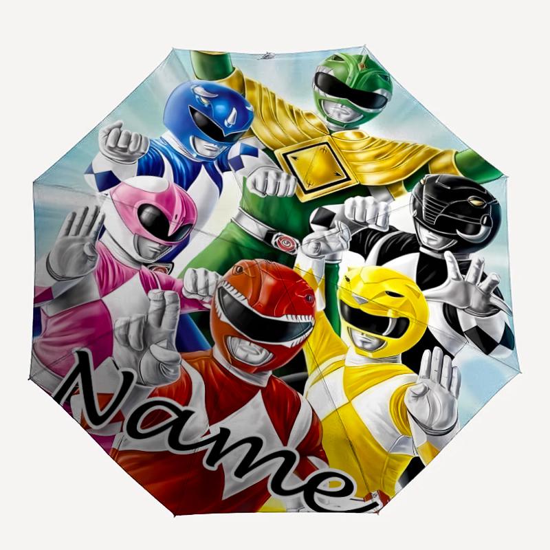 Personalized Name Mighty Morphin Power Rangers Print Umbrella - Automatic Open/Close, Eight-Rib Durable Frame, Automatic Folding Umbrella