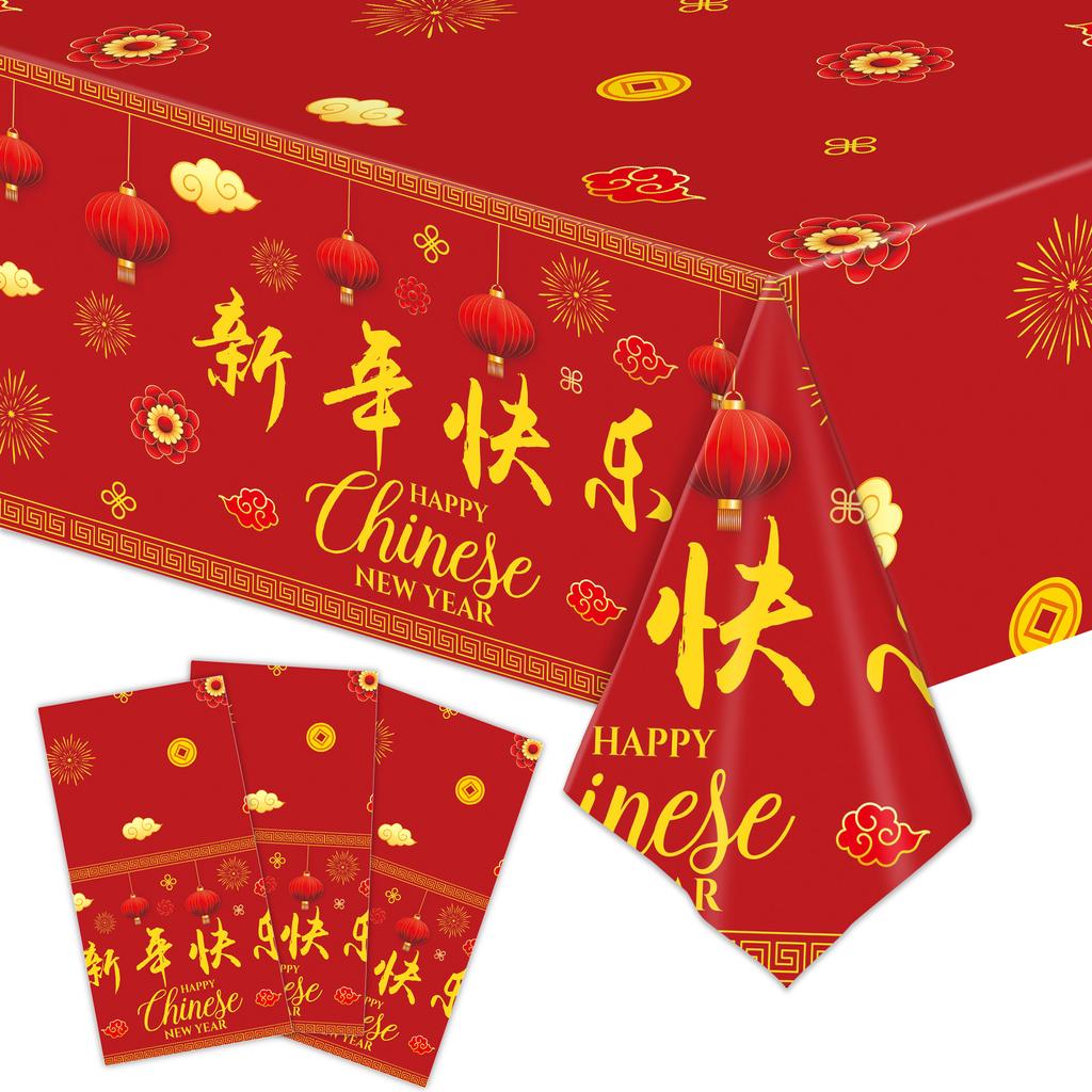 2025 Chinese New Year Red Lantern Table Cover Lunar New Year Disposable Tablecloth for Spring Festival Party New Year Eve Decor